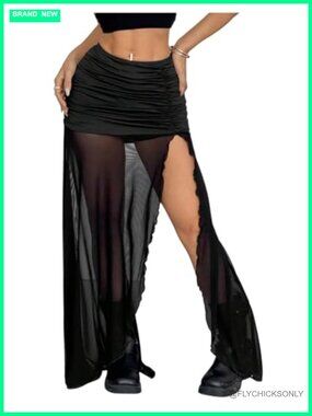 Women's Sheer Mesh High Slit Maxi Skirt